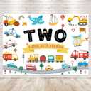 Transportation Theme 2nd Birthday Backdrop 7Wx5H Photography for Kids Boys Car Train Plane Sailboat Background Cartoon Cute Vehicle Traffic Party Decorations Banner Photo Booth Props Supplies