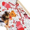6 x Valentines Day Giant Coloring Poster/Tablecloth - Valentines Crafts for Kids - 30 x 72 Inches Jumbo Coloring Banner Kids Games Gifts Activities Decor Party Favors