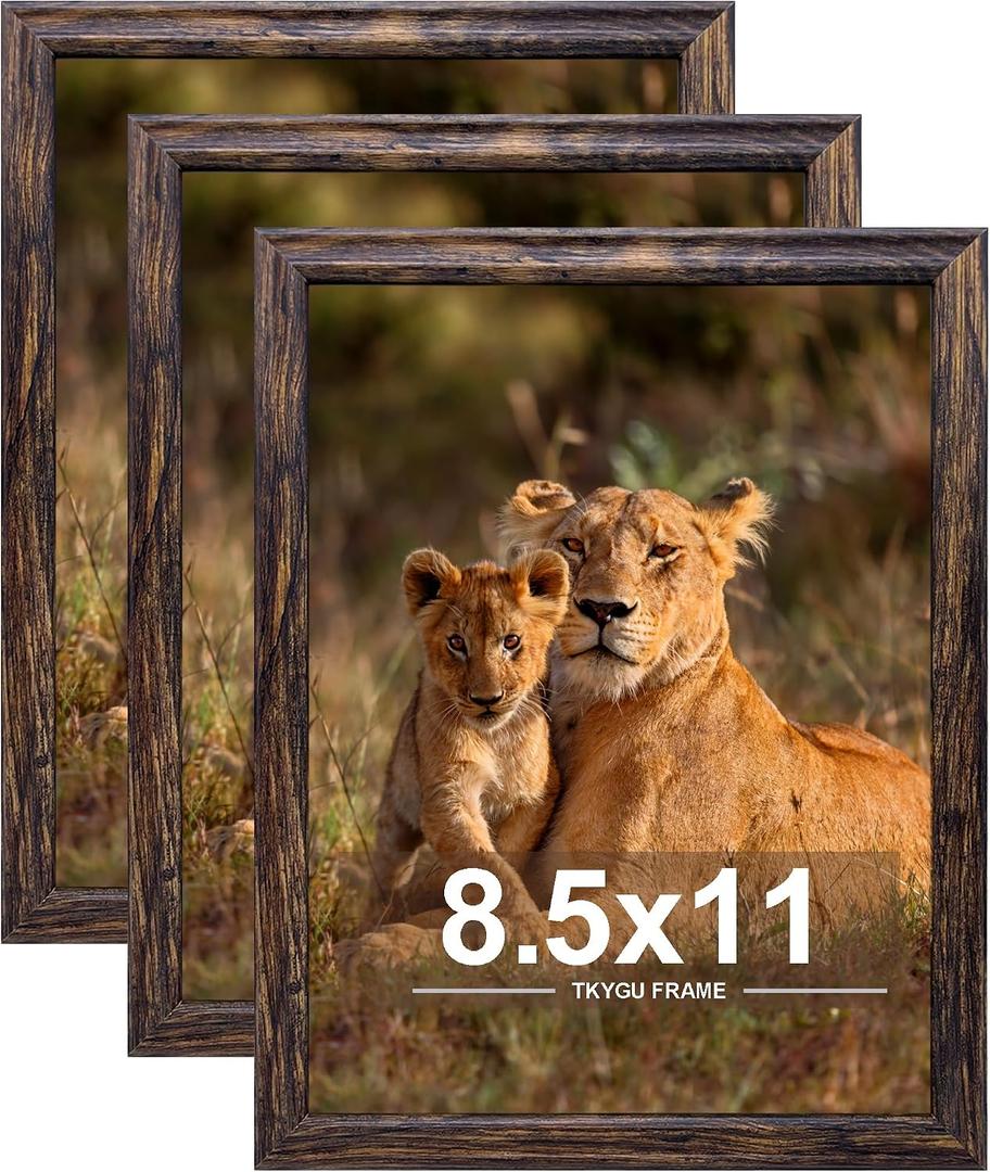 8.5x11in Picture Frame set of 3, Certificate Poster and Photo for Wall Hanging or Tabletop, 8.5x11 brown frame with Shatter Resistant Plexiglass, best gift