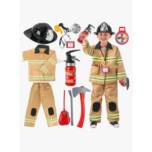 Firefighter Costume for Kids 3-4 Fireman Costume for Boys with Toy Accessories Set, Firefighter Clothes Suit, Toddler Fireman Dress Up Outfit 2-4t, Halloween Role Play for Boys Girls Age 4-7