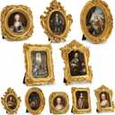 10 Pcs Vintage Mini Gold Frame Small Resin Baroque Picture Frames Antique with Paper Board and PVC Film Retro Photo Ornaments for Home Wedding Wall Display DIY Decoration (Carved Style)