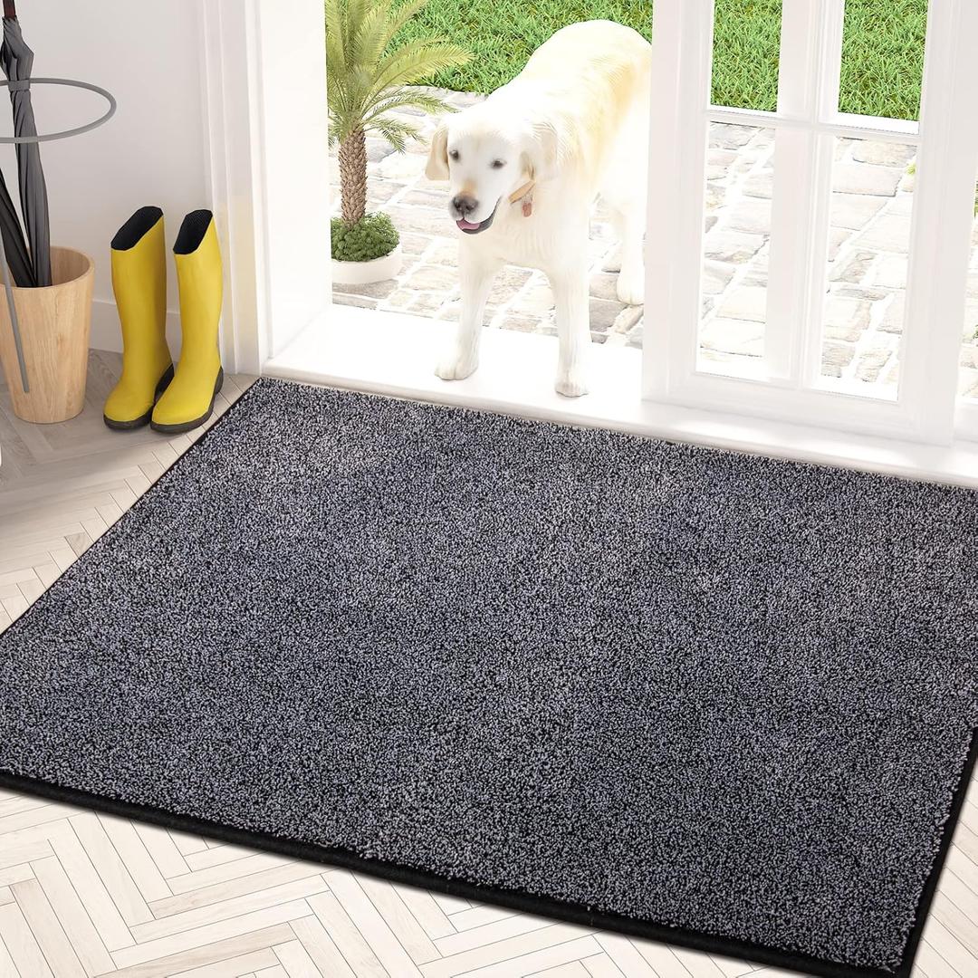 PURRUGS Dirt Trapping Door Mat 34" x 59", Non-Slip Machine Washable Entryway Rug, Dog Doormat, Indoor Front Door Mat, Super Absorbent Entry Rug for Muddy Shoes & Paws, Bluish Grey-Black
