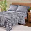 Gingham Queen Sheet Set, Lightweight Super Soft Brushed Microfiber Plaid Bed Sheets with 16" Deep Pocket, 4 Piece Ruffle Farmhouse Bedroom Decor, Black