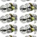 Privacy Door Knobs,10 Pack Brushed Nickel Round Keyless Doorknobs Interior Door Knobs for Bedroom/Bathroom, Privacy Function