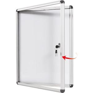 SWANCROWN Enclosed Bulletin Board 26x20 in Lockable Magnetic White Board Wall Display Case, Aluminium Frame, 4xA4 (Indoor Silver Frame)