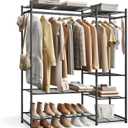 SONGMICS Portable Closet Wardrobe, Clothes Rack, Closet Organizers and Storage, Freestanding Clothing Rack with 7 Shelves, 2 Hanging Rods, Metal Frame Rack, for Bedroom, Entryway, Black ULGR010BZ03S, 49.1"l