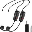 Wireless Microphone Headset, UHF Dual Cordless Microphones System, USB-C Charging, Head Mic with Digital Display, 165ft Range, for Speaker Voice, Amplifier, Pa System, Teaching, Tour Guides, Fitness Yoga