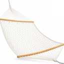 Double Rope Hammock with Hardwood Spreader Bars – Cotton Rope Outdoor Hammock for Patio Backyard Camping Trees – 2 Person Heavy Duty 400 lb Capacity with Carry Bag