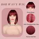 Red Bob Wig With Bangs Short red Wig for Women 12 Inch Straight Bob wig with Bangs Synthetic Colorful Cosplay Daily Party Use (Wine red,12IN)