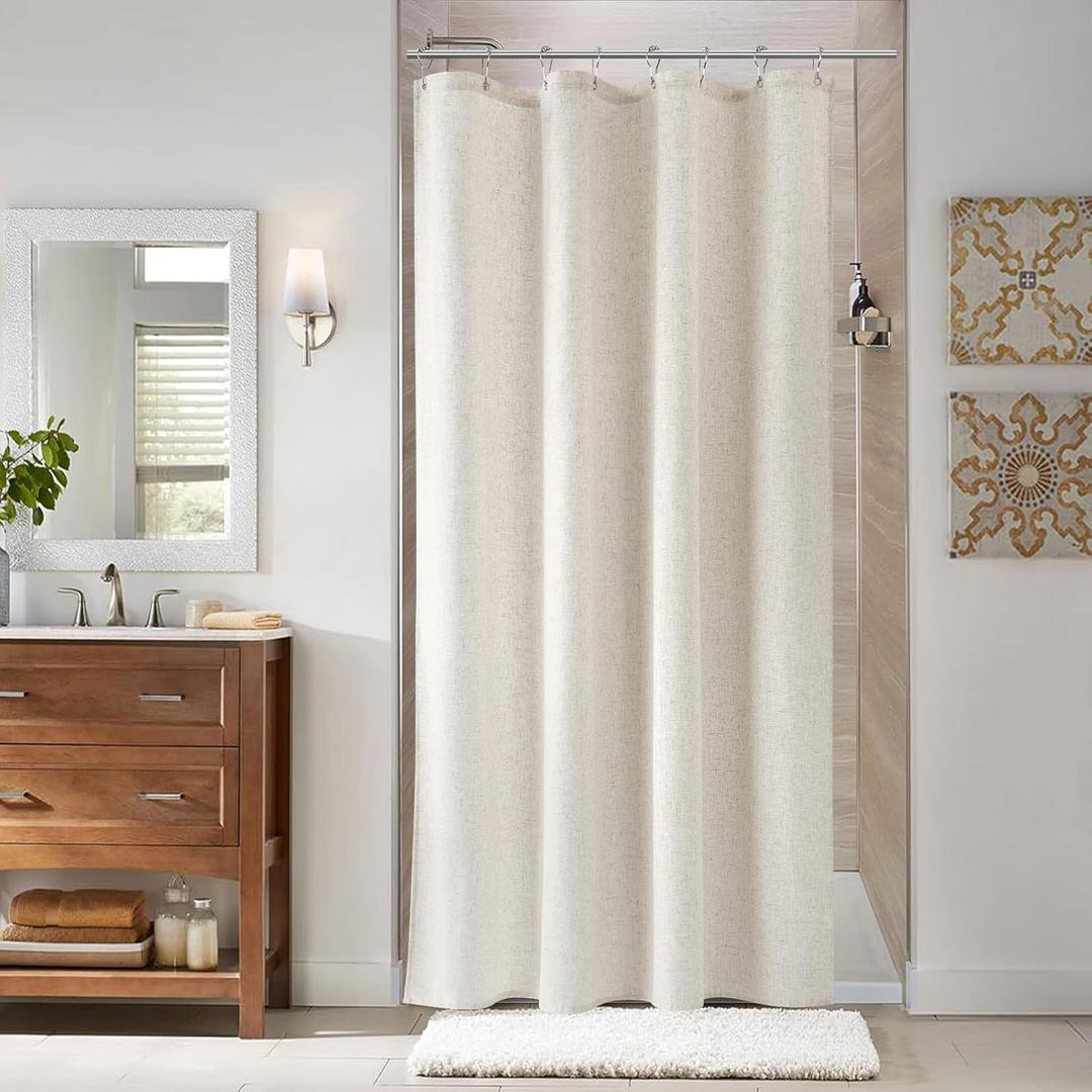 Naturoom Stall Shower Curtain 48 inch Long Luxury Natural Linen Neutral Tone Woven Look Vintage Country Style Rustic Shower Curtains for Bathroom, Cream Beige, 48x72