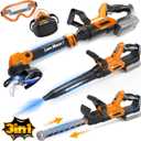 3-IN-1 Kids Garden Tools with Lights and Sounds, Weed Wacker Toy, Leaf Blower Toy, and Hedge Trimmer, Yard Tools Outdoor toys for Boys Pretend Role Play, Christmas Birthday Gifts for Kids 3,4,5,6,7,8+