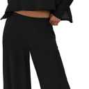 Panadila Womens Oversized Lounge Sets 2 Piece Matching Pajama Sets Long Sleeve Crop Top and Wide Leg Pants with Pockets (Black, L)
