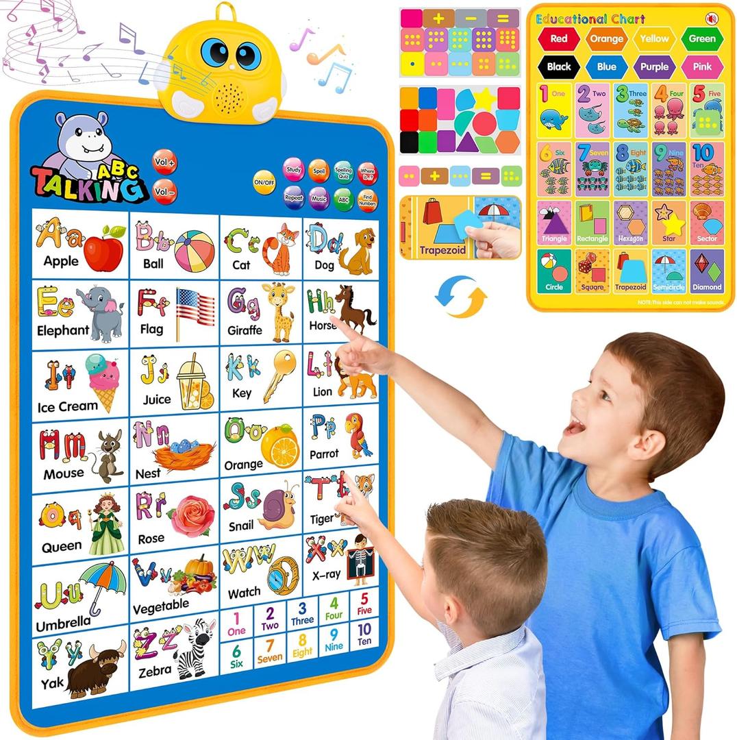 Electronic Alphabet Wall Chart, Talking ABC, 123s, Music Poster, Kids Learning Toys for Toddlers 13, Interactive Educational Toddler Toy, Birthday Gifts for Age 1 2 3 4 5 Year Old Boys Girls  Blue