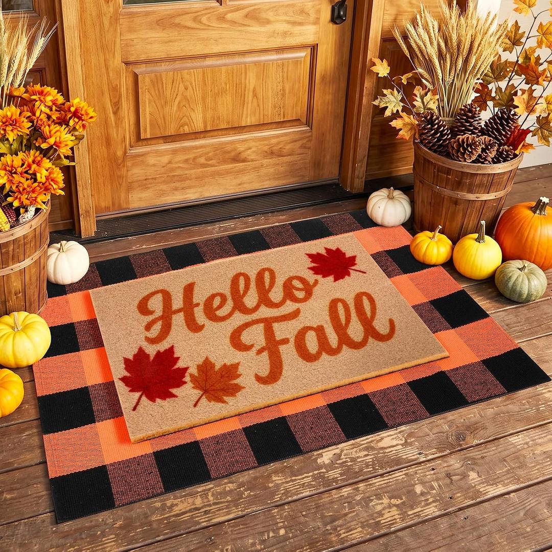 2 Pcs Layered Coir Front Doormat Set, Fall Vibe, Durable & Non Slip Backing