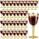 100 Pack Rimmed Disposable Plastic Wine Glasses Bulk 8 Oz Elegant Fancy Wine Cups Stemmed Wine Glasses Clear Cocktail Cups with Long Stem for Party Wedding Anniversary Birthday (Gold)