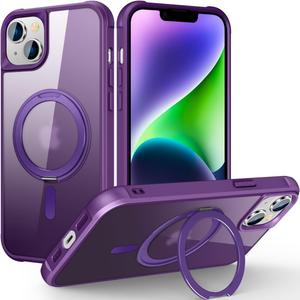 Designed for iPhone 14 Plus Case with 360 Rotatable Magnetic Ring Stand [Compatible Mag-Safe] [Military Grade Protection] Translucent Matte Phone Cases for Women Men 6.7'', Purple