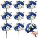Yunsailing 8 Pack Artificial Peony Flowers Faux Silk Hydrangea Bouquet Wedding Home Table Decor Reusable Bouquet of Rose Flower for Birthday Wedding(Royal Blue and White)