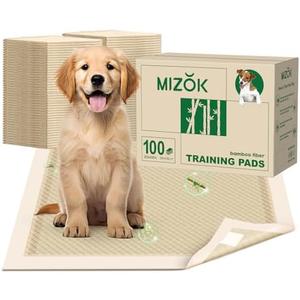 MIZOK Puppy Pads Small 22x22 Pee Pads for Dogs Bamboo Odor Eliminating & 6-Layer Absorbent Leak-Proof Dog Pee Pads Potty Training with Adhesive Tabs, Disposable (100 Counts)