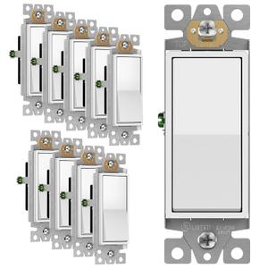 2 x ENERLITES Decorator Paddle Rocker Light Switch, Gloss Finish, Single Pole, 3 Wire, Grounding Screw, Residential Grade, 15A 120V/277V, UL Listed, 91150-W-10PCS, White (10 Pack)
