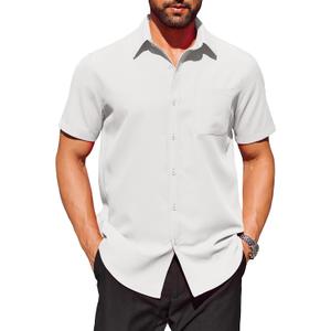 COOFANDY Mens Short Sleeve Dress Shirts Wrinkle Free Button Down Shirts Stain Shield Shirts with Pocket (X-Large, White)