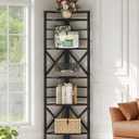 CHOEZON 69.3" Corner Shelf 5-Tier, Large Corner Shelving Unit, Freestanding Storage Stand for Bedroom, Living Room, Kitchen, Industrial Engineered Wood Bookshelf Organizer, Black TCJ15BB