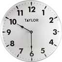 Taylor Indoor Outdoor Metal Wall Clock, Wireless Thermometer with Easy to Read Large Numbers for Patio, Pool, and Indoor Areas, 18-inch
