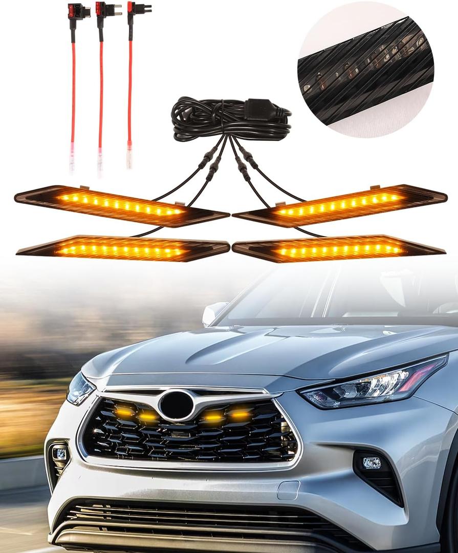 LED Amber Grill Lights for Toyota Highlander 2024 2023 2022 2021 2020 Grille Lights Highlander Accessories,4pcs (yellow)