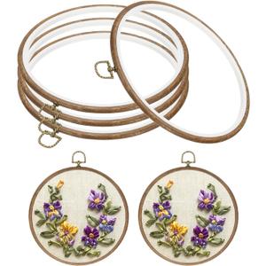 PATIKIL 8inch Embroidery Hoop, 4pcs Cross Stitch Hoop Rubber Imitated Wood Circle Frame Ring for Embroidery Art Craft Sewing Ornaments Hanging Decoration