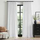 100% Blackout Shield Full Blackout Curtains for Bedroom 84 inch Length 2 Panels Set, Clip Rings/Rod Pocket Faux Linen Black Out Curtains for Living Room, Thermal Insulated, 50Wx84L, Bright White