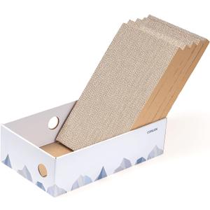 Cat Scratcher Box with Heavy-Duty Double-Sided Cardboard Pad, Cardboard Lounger, Cat Bed for Indoor Cats, Interactive Hole Design, Large - 5 Pack, White