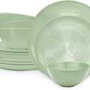 Zak Designs Dinnerware Sets for Indoors and Outdoors, 12 Pieces Melamine Plastic Plates and Bowls for Dinnertime with Family (American Conventional Sage)
