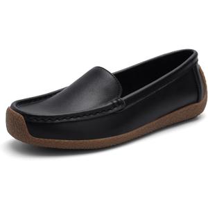 Women's Comfortable & Lightweight Leather Loafers Slip-Ons Driving Walking Mocs Boat Shoes Cute Business Casual Dress Shoes Work Flats for Women, 8, Black
