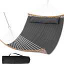 SUNCREAT Portable Double Hammock with Curved Spreader Bar, 450 lbs Capacity, Heavy Duty Outdoor Hammock with Outer Bag, Dark Gray
