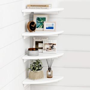 Forbena White Corner Floating Shelves for Wall Set of 4, Rounded Corner Shelves Wall Mounted for Kids Bedroom Books, Cute Wood Hanging Corner Shelf for Bathroom Decor, Living Room, Small Spaces (10" Depth)