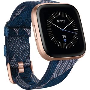 Fitbit Versa 2 Special Edition Health and Fitness Smart Watch with Heart Rate, Music, Alexa Built-In, Sleep and Swim Tracking, Navy and Pink Woven/Copper Rose, One Size (S and L Bands Included), 2.3