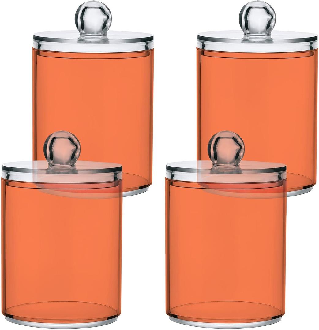 Coral Qtip Holder Organizer Dispenser Cotton Swabs Cans Plastic Jars with Lid Set 4 Pack Bathroom Storage Canister for Cotton Ball Floss Cotton Pads