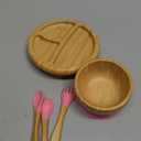 TATA AMG Bamboo Suction Plate & Bowl with Fork and 2 Spoons | Divided Wooden Feeding Dish for Toddlers | BPA-Free Baby Led Weaning (BLW) Utensil Set (Pink)