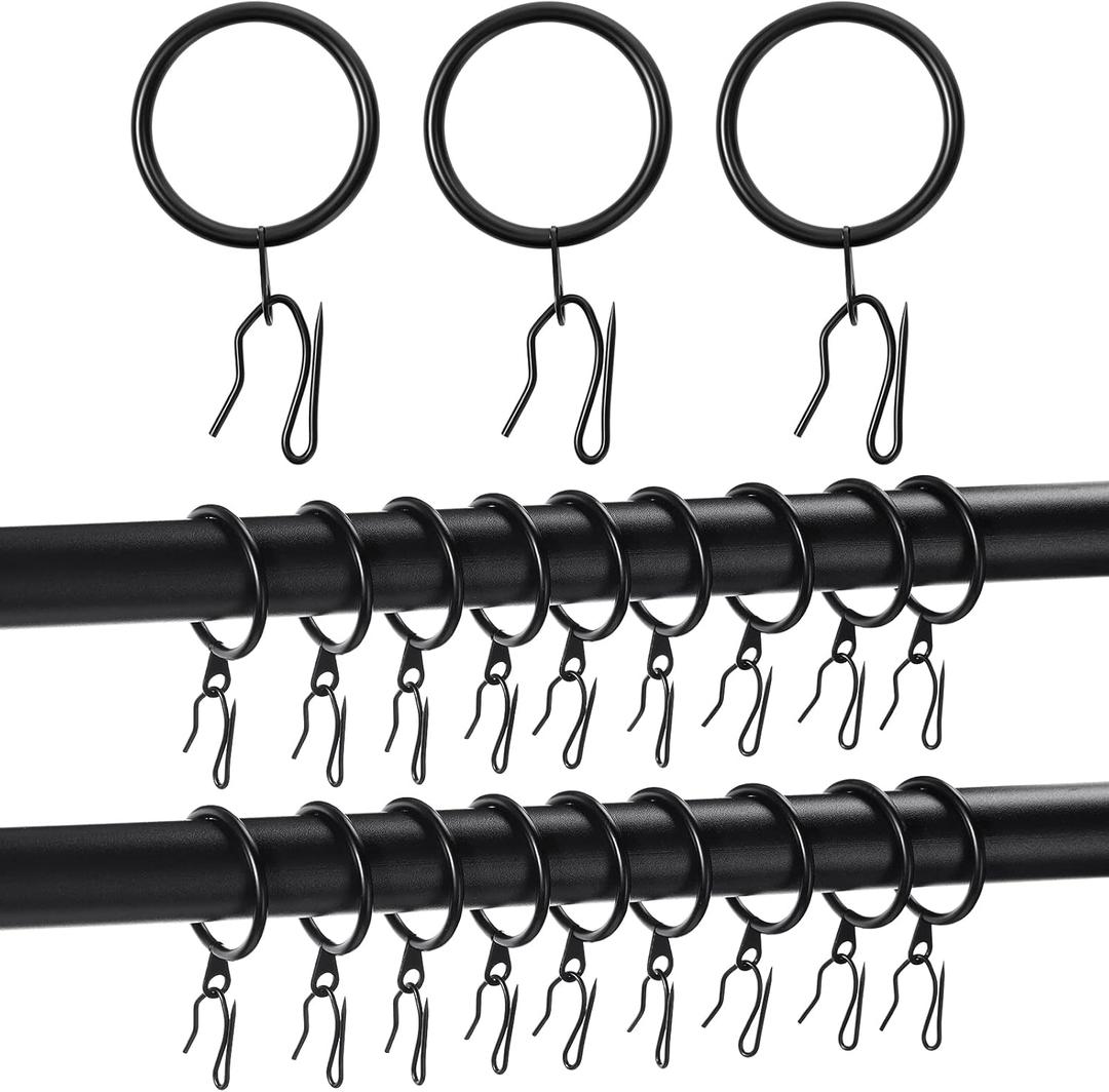 Qunclay 100 Set 1.26 Inch Metal Curtain Rings with Eyelets Curtain Hooks for Drapes and Metal Drapery Pin Drapery Hooks for Window Door Shower Bathroom Rings (Black)