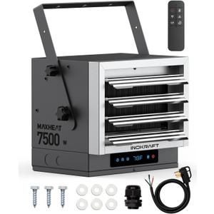 InoKraft 7,500W Electric Garage Heater, Wire: 8 AWG, Plug: NEMA 14-50P, Remote, Ceiling Mount, Digital Thermostat, 240 Volt, 24-Hour Timer, Overheat Protection, ECO Mode, Ideal for Garage
