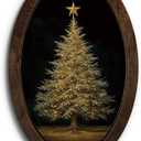 YZSLA Vintage Christmas Tree Oval Framed Wall Art Decor,Dark Antique Moody Christmas Home Room Decor, Winter Xmas Tree Holiday Wooden Antique Picture Wall Decorations for Bedroom Living Room, 15.7x10.2