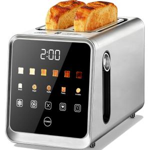 Touch Screen Toaster 2 Slice Stainless Steel Smart Digital Toasters with Single Slot Toasting Memory Function 5 Bread Types & 6 Shade Settings 1.5" Toasters 2 Slice Wide Slot 900W