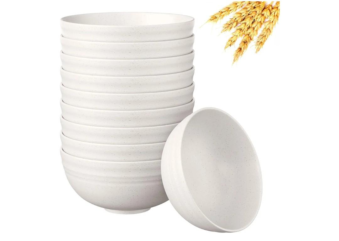 Quatish  24 PCS Unbreakable Cereal Bowls,Dishwasher & Microwave Safe Wheat Straw Bowls, Easy-to-Clean Lightweight Desserts & Soup Bowl, Portable for Picnics ，Snack Plastic Bowls Set,Beige