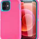for iPhone 12/for iPhone 12 Pro Case 6.1" with 2 Screen Protector,Full Body Rugged Heavy Duty Military Grade Cover,Shockproof/Drop Proof Protection Phone Case (Pink Blue)