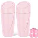 Car Trash Can, 2 Packs Mini Car Trash Bin with Lid, Leakproof Cup Holder Car Garbage Can with 60 Trash Bags, Vehicle Front Back Seat Organizers and Storage for Car, Home, Office, Pink