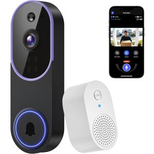 1080P Wireless Video Doorbell Camera, Outdoor Surveillance Cameras, FHD Live View, Cloud Storage, AI Human Detection, Instant Alert, Night Vision, Two Way Audio, 2.4G WiFi Only (Purple)