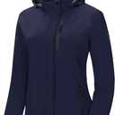 Pursky Women's Softshell Jacket Lightweight Fleece Lined Rain Jacket Waterproof Warm Windbreaker Coat With Removable Hood (Navy Blue, XS)