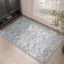 jinchan 2x3 Entryway Washable Rug - Non-Slip Indoor Distressed Doormat Small Rug Low Pile Ultra-Thin Accent Floral Print Indoor Mat for Entrance Kitchen Bathroom Bedroom (2x3ft,Blue)