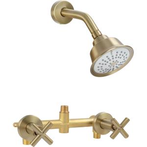 2 Handles Shower Faucet Set,Tub and Shower Trim Kit with Rough-in Valve,2 Handle Shower Faucet with 3 Modes Rainfall Shower Head,2 Knobs Single Function Shower Faucet,Brushed Gold,1A4MK-W