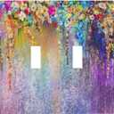 Decorative 2 Gang Double Toggle Light Switch Wall Plate Cover Summer Purple Colorful Country Spring Flower Wildflower Floral Mid Size Four Device Electrical Outlet Cover Receptacle Plug Face Plate