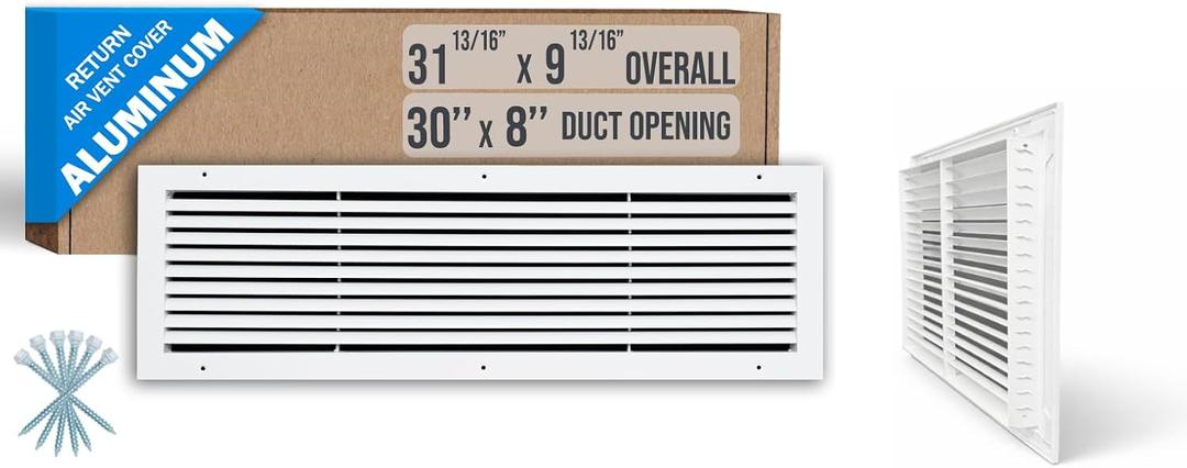 Fits 30x8 Duct Opening | Aluminum Return Air Grille by Handua | Vent Cover Grill for Sidewall and Ceiling | Rust Free | Durable Powder Coating | HVAC Cold Air Intake Grille | White
